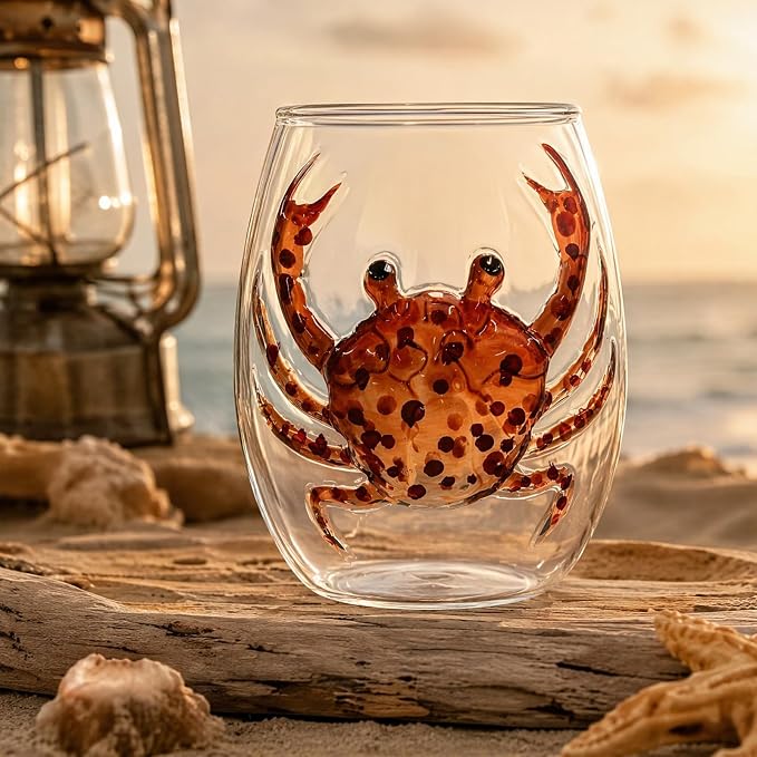 Handmade Blue Glass Stemless Wine Cup 3D Ocean Animal Bar(White Style 2) | 3D Sculpted Handmade Blue Ring Stemless Wine Glass Ocean Cup Handblown Glassware Ocean Lover Gift - Image 7
