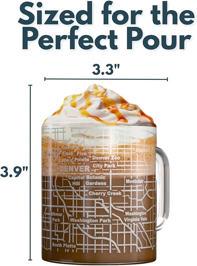 Greenline Goods – Denver, CO Map Glass Coffee Mugs (Set of 2), 16 oz – Etched Wrap Design