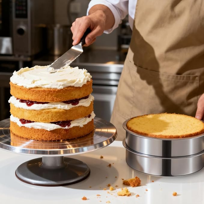Ohtomber 8 Inch Stainless Steel Layer Cake Pan, Set of 4 | Stackable, Even Heating, Dishwasher Safe & Non-Toxic, Ideal for Birthday, Wedding & Christmas Holiday Baking - Image 6