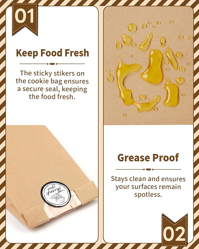 Bake Choice 50 PCS Small Cookie Bags with Seal, 3.5"x 2.3"x7.5 Treat Bags | Kraft Brown Paper Bags with Stickers, Bakery Bag for Snack, Cupcake, Coffee Bean, Party Favor, Cookie Packaging - Image 3