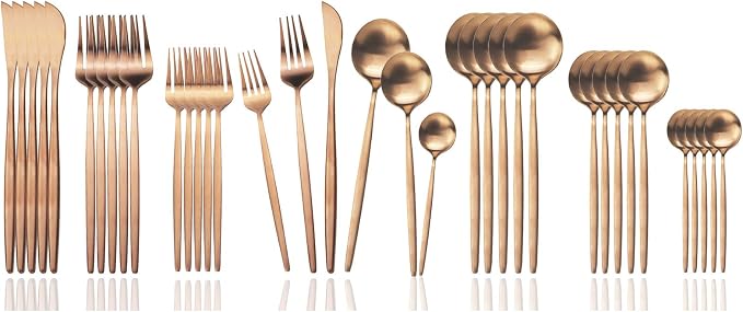 JASHII Silverware Set, 36 Piece Food Grade Stainless Steel Flatware Set Fork Spoon Knife Utensils for Daily Use and Party, Service for 6 Anti Rust, Safe in Dishwasher (Matte Rose) by JASHII