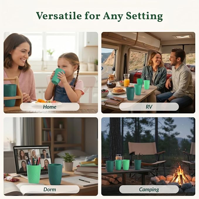 Homienly Cups for Drinking 12oz Daily Use Cups Dishwasher Safe Plastic Cups Alternative Stackable and Lightweight Reusable cups for Family Use-Forest Series - Image 7
