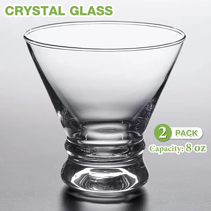 Gencywe 2 Pack Martini Glasses, 8 Ounce Crystal Cocktail Glasses, Martini Drinking Glasses, Hand Blown Stemless Cocktail Glassware for Bar, Martini, Cosmopolitan, Manhattan, Gimlet, Pisco Sour, Brandy - Image 2