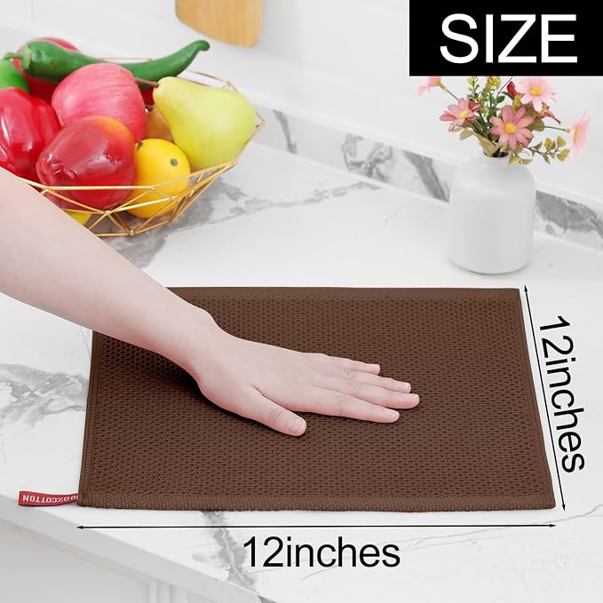 Homaxy 100% Cotton Waffle Weave Kitchen Dish Cloths 18-Pack, Coffee | 12 x 12 Inches, Ultra Soft Absorbent Dish Towels, Quick Drying Dish Rags with Hanging Loop - Image 5