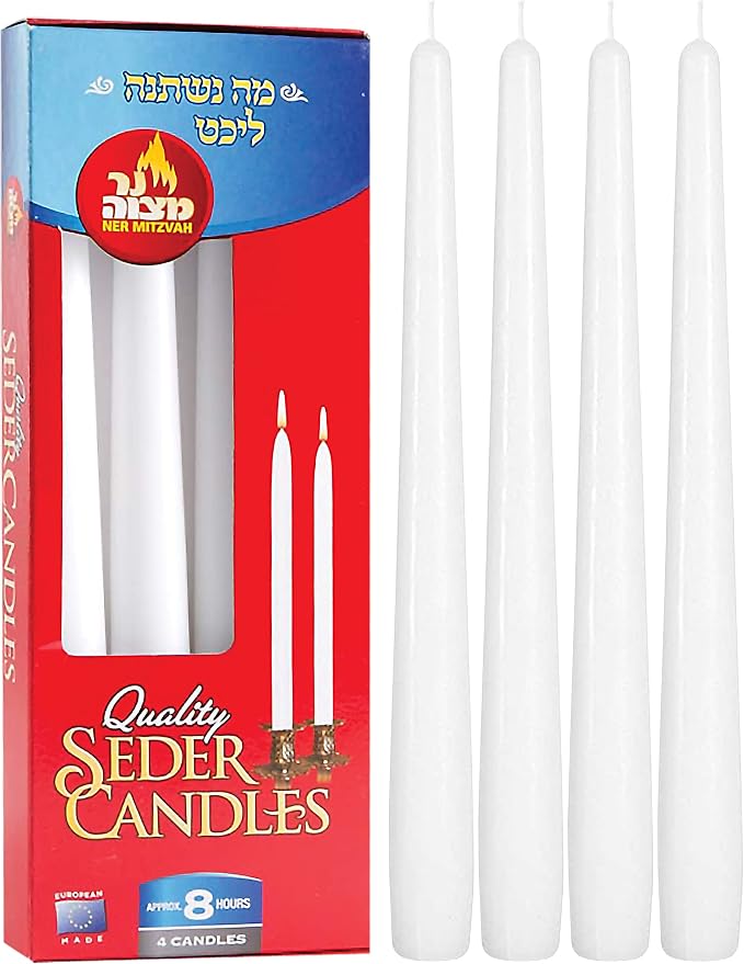 Ner Mitzvah Passover Seder Candles - 8 Hour Burn Time - European Made - Pack of 4 Taper Candles by NerMitzvah