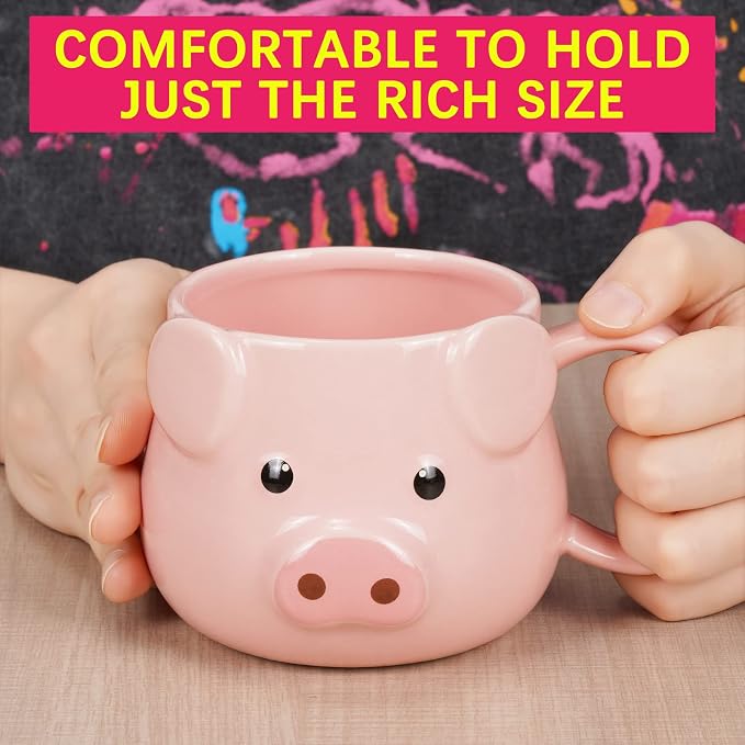 Pig Coffee Mug 14 oz Ceramic Novelty Coffee Mug 3D Porcelain Tea Mug for Women Christmas Housewarming Holiday Birthday Gifts for Women Mom Kids Teacher and Best Friend Pink - Image 6