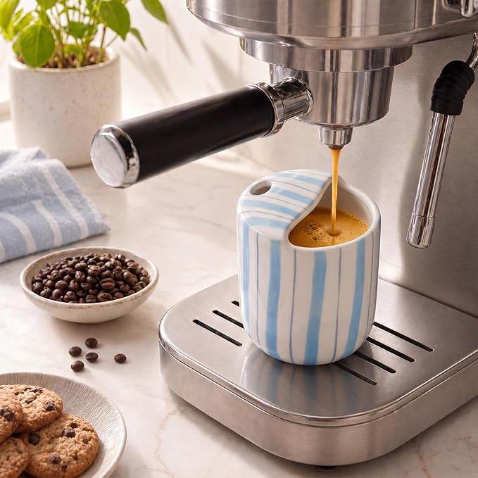 Ceramic Mug with Sip Hole 10 oz Light Blue Striped Ceramic Coffee Mug Hand Painted Travel Mugs Heat Resistant Non Slip Built in One Lid Handcraft Mugs for Coffee Lovers Appreciation Gift - Image 7