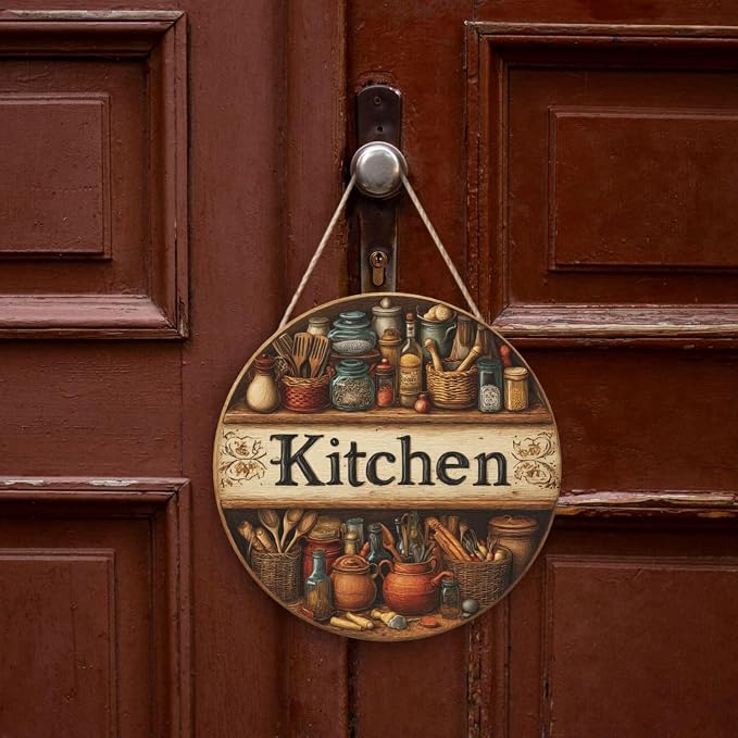 12inch Round Wall Decor With Tiered Shelves, Copper, Jars & Utensils, Rustic Kitchen Pantry Wooden Plaque, Kitchen Door Hanging Art, Home Decoration Artworks Create An Atmosphere - Image 7