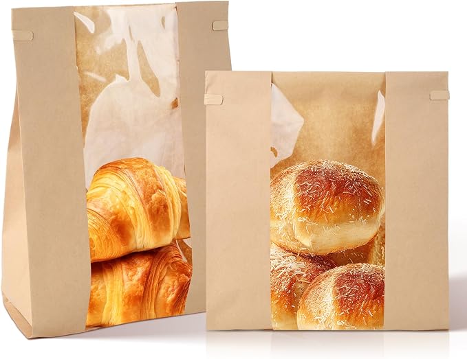 30 Pack Bakery Bags with Window Kraft Paper Bread Bags Bread Loaf Bags with Tin Tie Tab Lock Toast Bags Baked Food Packaging Storage by Cyblinia