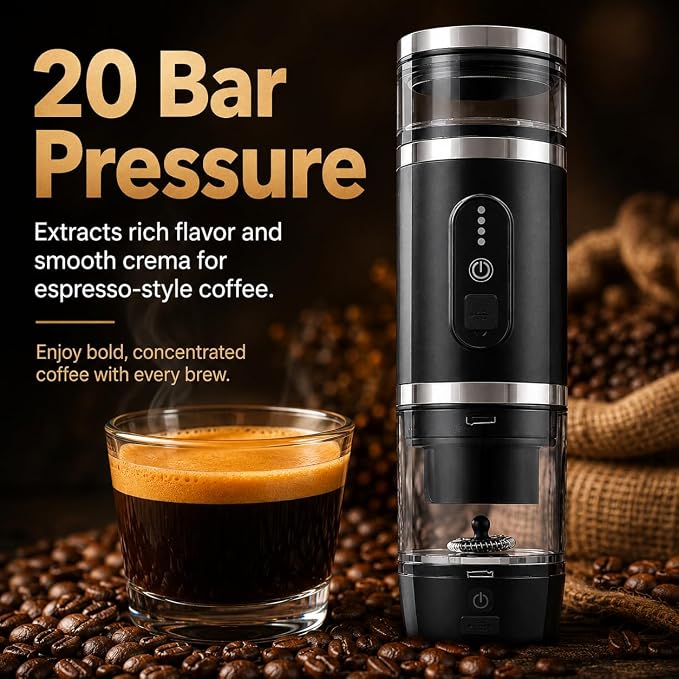 welsteepse Portable Coffee Maker for Ground Coffee & Capsules, Self-Heating Travel Coffee Machine with 20 Bar Pressure and Milk Frother for Car, Office, Hotel, Camping and Business Trips - Image 4