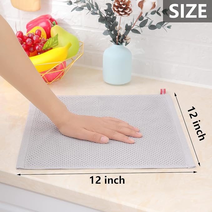 Homaxy 100% Cotton Waffle Weave Kitchen Dish Cloths 6-Pack, Light Gray | 12 x 12 Inches, Ultra Soft Absorbent Dish Towels, Quick Drying Dish Rags with Hanging Loop - Image 5