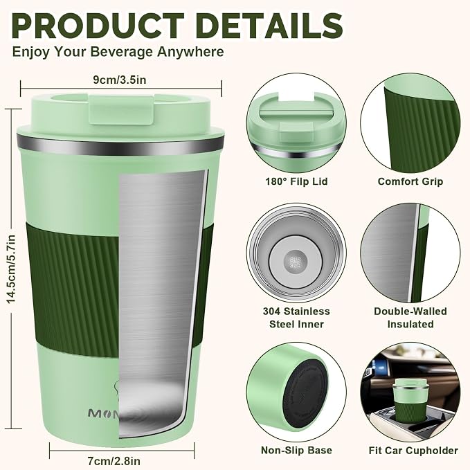 MOMSIV 12oz Travel Coffee Mug, Insulated Coffee Cup with Leakproof Lid | 6-Hour Heat Retention, 360°Leak proof, Vacuum Stainless Steel Double Walled, BPA-free, Reusable And To Go Coffee Mug - Image 2