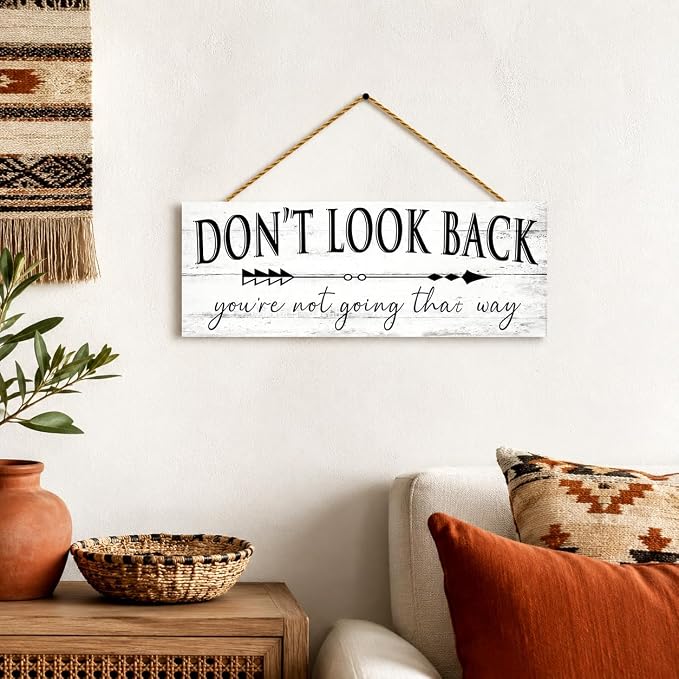Farmhouse Themed Inspirational Signs: Motivational Quotes "Don't Look Back" Canvas Prints Decor - Vintage Office Decoration Rustic Wall Plaque for Home 6" x 14.5" - Image 6