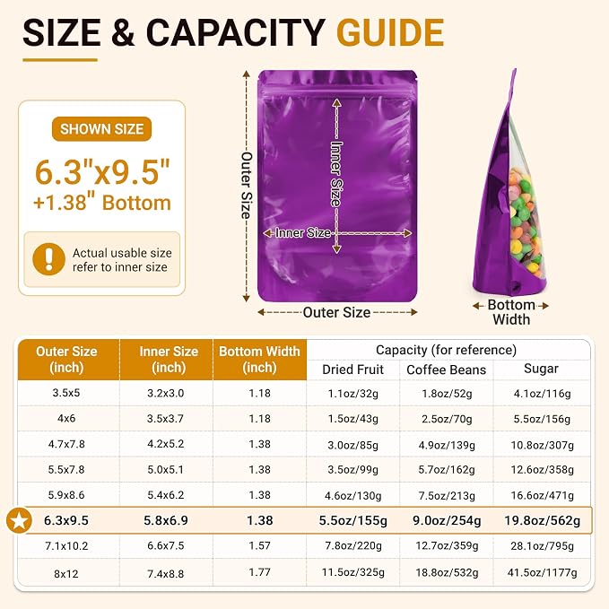 ANZNKU 100PCS Mylar Bags Resealable Small Smell Proof Bags(Purple, 6.3x9.5) | Stand Up Foil Pouches Clear Window, Sealable Bags for Small Business Packaging Snack Party Favors Candy Treats Food Storage - Image 2