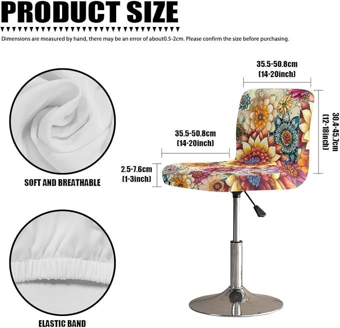 Bohemian Flowers Pattern Bar Stool Covers, 2 Pcs Bar Stool Covers with Backs Washable Soft Decorative Dining Chair Covers for Dining Room Cafe Kitchen - Image 7