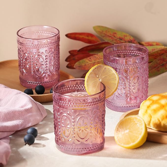 Darlion Vintage Glassware, Pink Drinking Glasses, 10oz Pink Glass Cups | Food Grade Glass, Lead-Free Glass, Durable&Sturdy, Vintage Decoration - Image 5