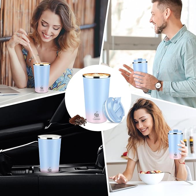 17oz Insulated Travel Coffee Mug with Flip Lid – Leakproof Stainless Steel Insulated Coffee Tumblers, Reusable Coffee Cup for Hot & Cold Drinks, Perfect for Camping & On-the-Go - Image 7