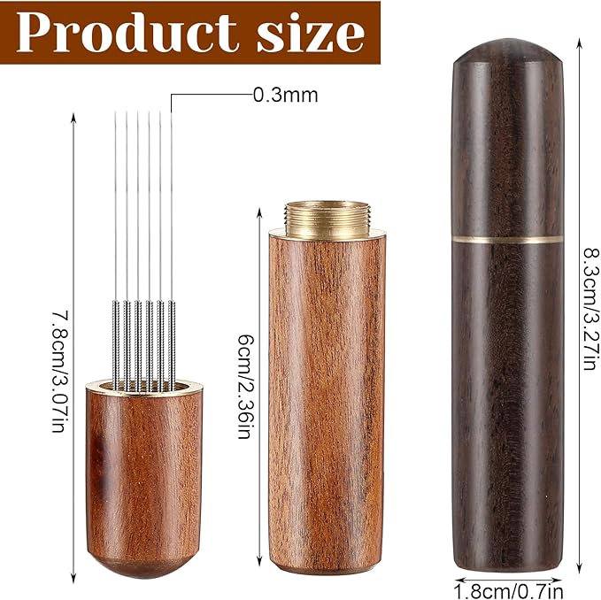 2pcs Espresso Needle Distributor, 6 Needles 0.3mm Coffee Distribution Tool, Espresso Whisk, Espressos Stirrer Tool With Natural Wood Handle for Baristas And Home Brewing Enthusiasts