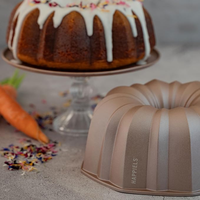Inara 10 Cup Fluted Cake Pan Nonstick, PFOA & BPA Free | | Non-Toxic - Cast Aluminum - Gold - Pound Cake Mold for Oven Baking - Image 9
