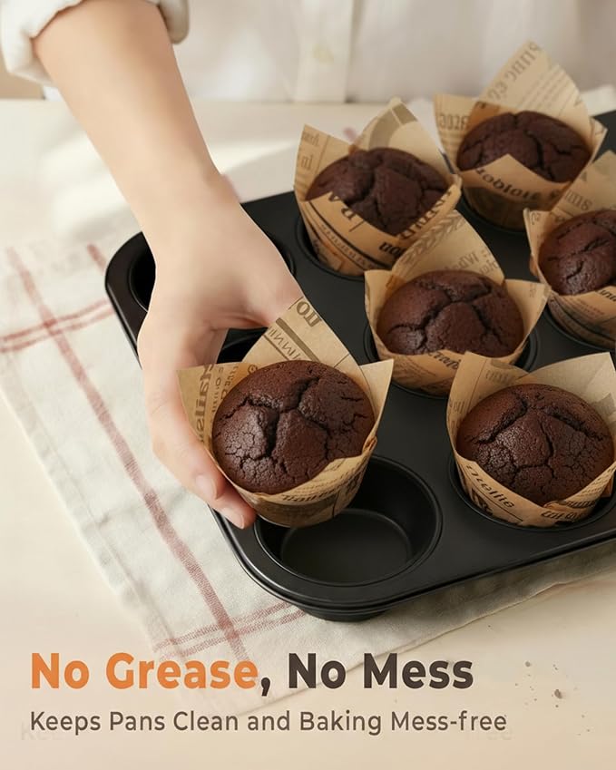 Bake Choice 200pc Standard Tulip Cupcake Liners for Baking, Newspaper Print | Tulip Muffin Liners, Non Stick, Grease Resistant Cupcake Wrappers for Party, Christmas - Image 6