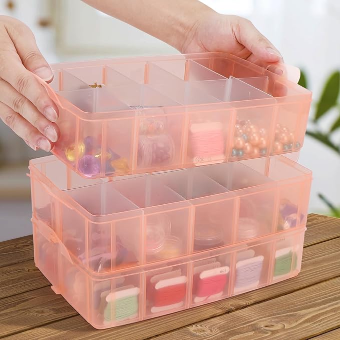 3-Tier Stackable Storage Container Box, Large Bead Organizers with 30 Adjustable Compartments, Plastic Storage Bin for Art Supplies, Jewelry, Toys, Stickers， Nail, Embroidery, Hair Accessories