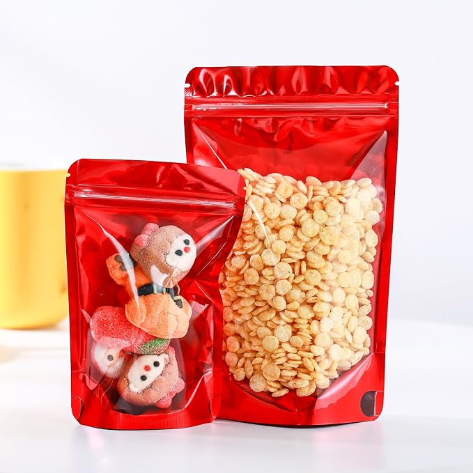 150 Pcs Mylar Bags for Food Storage, 5x8 Mylar Bag with Window Stand Up, Small Holographic Resealable Bags Smell Proof Bag Food Packaging for Small Business Freeze Dried Candy Jewelry Foil Packaging - Image 3