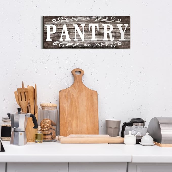 Jetec Pantry Sign Wall Decor 16 x 6 Inch Farmhouse Wood Pantry Signs Rustic Retro Hanging Wooden Art Plaque Decorative for Kitchen Restaurant Door Room Home Decoration(Gray) - Image 4