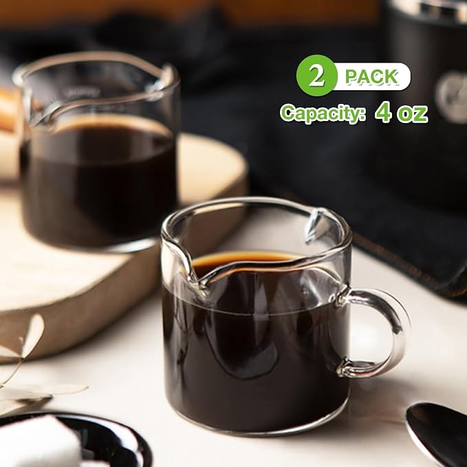 Qipecedm Espresso Cups Set of 2, 4 OZ Double Spouts Cups, Shot Glasses, Milk Cup with Handle, Clear Glass, Espresso Accessories for Machine, Small - Image 2