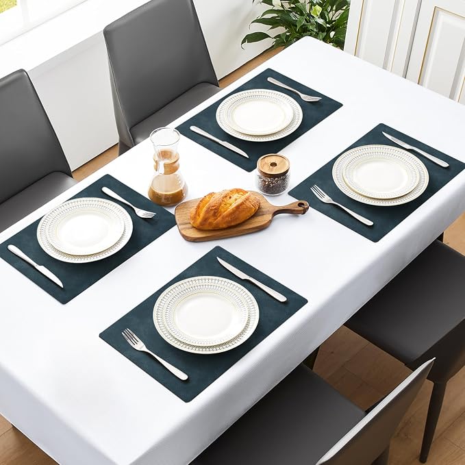MOSAYT Vinyl Placemats Set of 8-12 X 17 Inch - Faux Leather 100% Waterproof Oil-Proof Wipeable PU Place Mats, Heat Resistant Reversible Table Mats for Kitchen, Dining, Outdoor, Navy Blue - Image 2