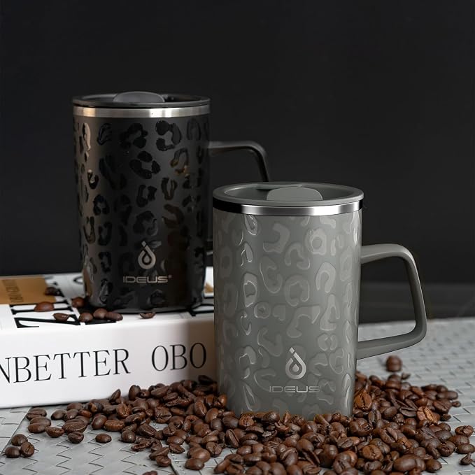 Ideus 16 oz Insulated Stainless Steel Coffee Mug with Lid, Leopard Gray | Perfect for home, office, or daily use| Easy to clean wide mouth| Sweat-proof| On the go - Image 9