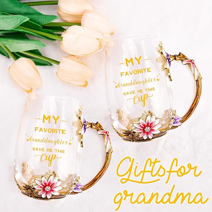 OEAGO Grandma Gifts from Granddaughter Tea Cup Birthday Grandparent Gifts Mothers Day Enamel Flower Glass Mugs from Grandkids Grandchildren - Image 4