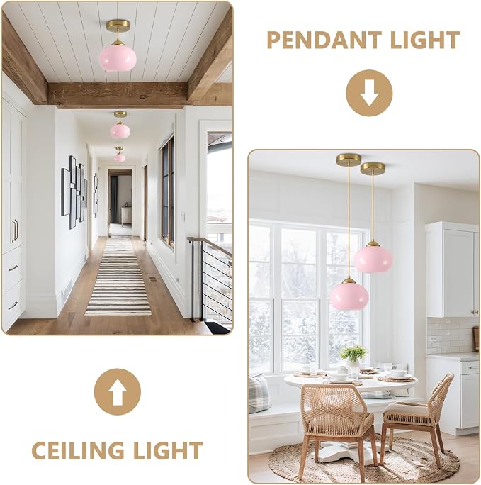 KCO Lighting Pink Globe Pendant Light Mid Century Modern Small Glass Pendant Lighting Brass Gold Chandelier Nordic Girl Room Kitchen Island - Image 3
