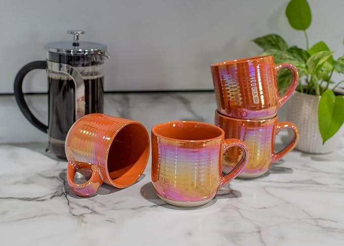 Elanze Designs Glossy Reactive Glaze Large 17 Fluid Ounce Everyday Kitchen Food Grade Ceramic Stoneware Coffee Mug Cup with Comfort Curved Handles, Set of 4, Burnt Orange - Image 6