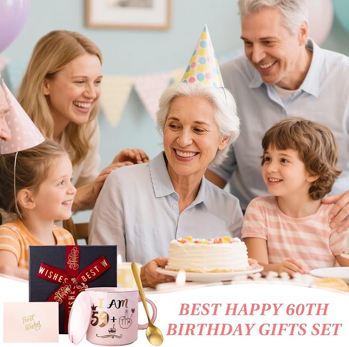 Funny 60th Birthday Coffee Mug for Women - 14oz Pink Marble Ceramic Mug, Playful Gold 59 Plus 1 Hand Design - Hilarious Turning 60 Year Old Gift for Mom, Sister, Best Friend, Wife, Neighbor, Colleague - Image 7