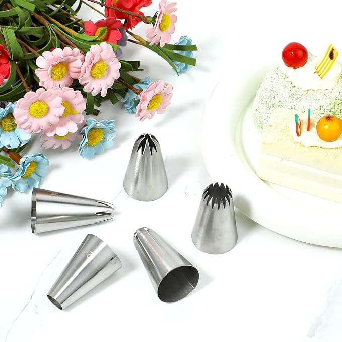 4pcs Cake Piping Tips, Decorating Supplies, Nozzles, Baking Tools for Buttercream, Icing, Birthday Cakes, Cupcakes, DIY Art - 1M 2D 4B 1A