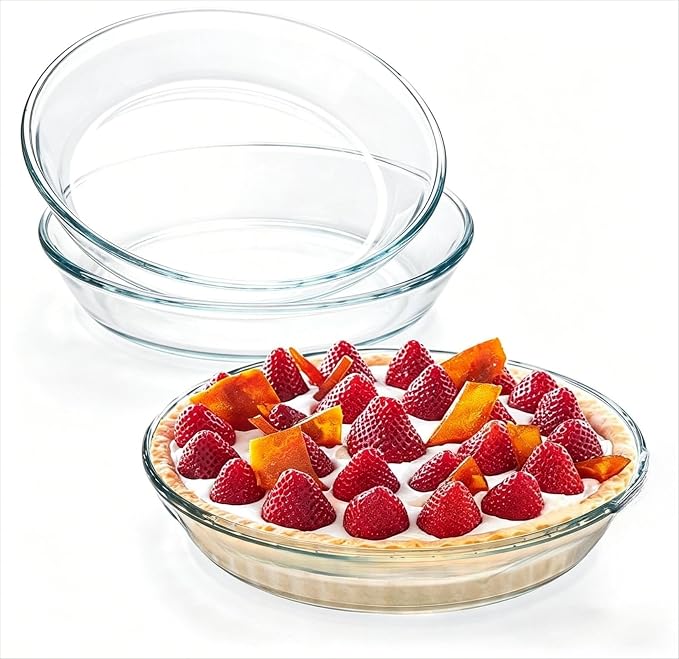 2 Pack Glass Pie Pan for Baking | Oven & Microwave Safe, Dishwasher Safe, Lead-Free, for Quiche & Tart, Easy-Grip Handles by Unknown
