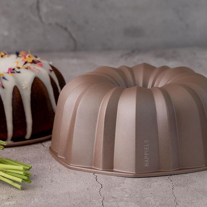 Inara 10 Cup Fluted Cake Pan Nonstick, PFOA & BPA Free | | Non-Toxic - Cast Aluminum - Gold - Pound Cake Mold for Oven Baking - Image 8