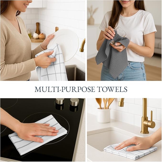 LANE LINEN Kitchen Towels & Dishcloths Set of 12-100% Cotton, Quick-Drying 18” x 28” Absorbent Dish & Tea Towels, Soft Hand Towels for Kitchen - Grey - Image 6