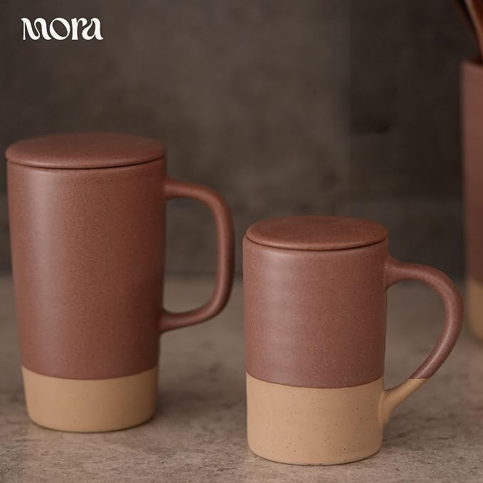 MORA Ceramics Large Tea Mug with Loose Leaf Infuser and Ceramic Lid, 18 oz, Portable, Microwave, Dishwasher Safe, Tall Coffee Cup - Rustic Matte Ceramic Glaze, Modern Herbal Tea Strainer, Terracotta - Image 8