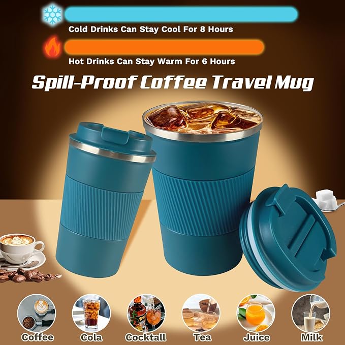 Vacuum Insulated Stainless Steel Travel Coffee Mug, Leak Proof Cup with Lid | 304 stainless steel mug with vacuum insulation, leak proof lid, silicone grip and car cup holder friendly design - Image 2