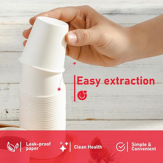 600 Pack 3 oz Disposable Paper Cups for Bathroom, Food-Safe Mouthwash Cups, Leak-Free Small Coffee Cup for Daily Use, Travel, and Camping - Image 3
