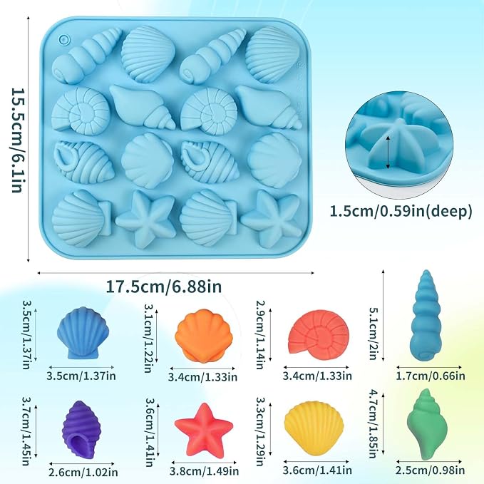 Seashell Chocolate Molds, 2 Pack Ocean Themed Silicone Baking Molds | Non-Stick Shell, Starfish, Conch Candy Mold for Cake Decoration, DIY Crafts, Snacks, Party Treats, Beach-Themed Decora - Image 2
