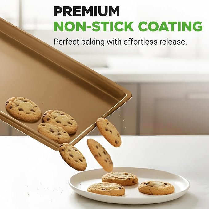 NutriChef Nonstick XL Cookie Sheet Baking Pan - Extra Large 22" x 16" Carbon Steel Oven Baking Sheet for Pastries, Desserts, & More - Dishwasher Safe, Gold - Image 6