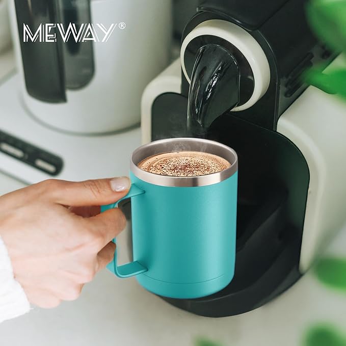 MEWAY 12oz Coffee Mug With Handle 2 Pack Bulk,Stainless Steel Insulated Travel Tumblers With Sliding Lid,Double Wall Vacuum Camping Cup for Hot & Cold Drinks Tea (Light Green,Set of 2) - Image 6