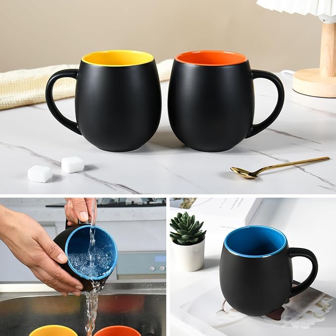 BYCNZB 20oz ceramic Coffee Mug Sets Matte Black Porcelain Mug Multiple colors Cups for Coffee, Tea, Juice, Cocoa Set of 6 (20oz) - Image 6