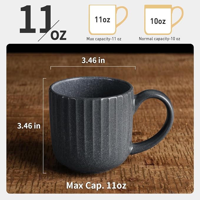 famiware Coffee Mugs Set of 6, Starlight 11 oz Mug Cup Set with Handle for Coffee, Tea, Cocoa, Milk - Ceramic Stoneware Mug Set, Matte Black Grey - Image 4