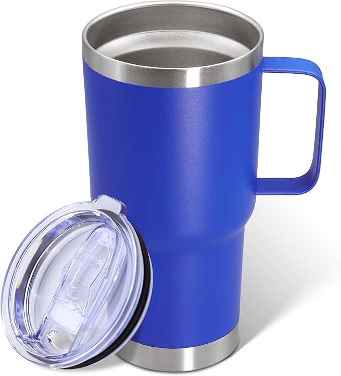20 oz Tumbler with Handle and Lid Insulated Travel Coffee Mug DarkBlue 1P | Stainless Steel Tumbler, coffee tumbler with handle,Spill Proof Double Wall Vacuum Tumbler Cup Keep Drink Hot & Cold by ATQTQ