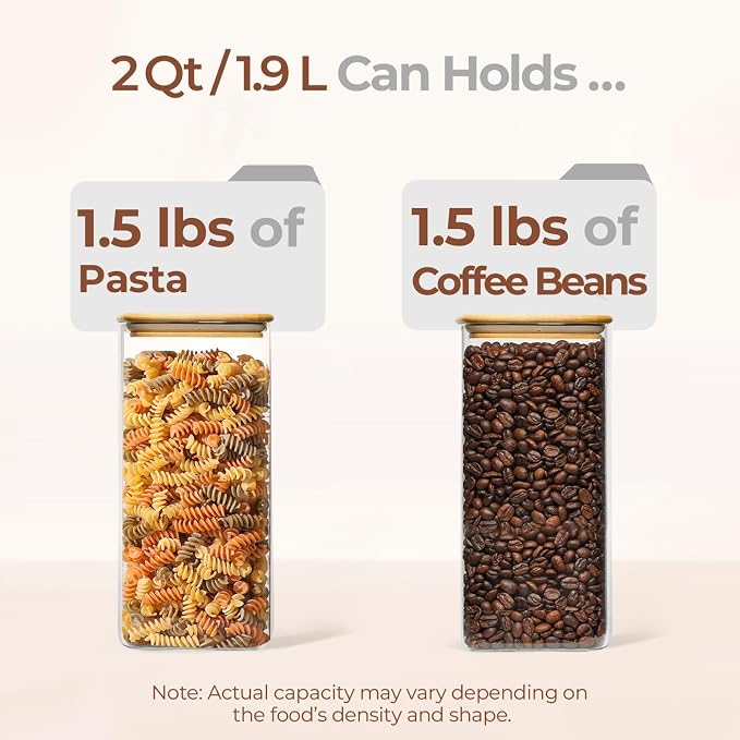 ComSaf Glass Storage Containers With Lids 2 Qt, Set of 3 Cereal Containers | Pantry Storage Container, Rectangle Jar, Glass Cereal Dispenser, Kitchen Canisters, Dry Food, Flour, Sugar, 64oz, BPA Free - Image 3