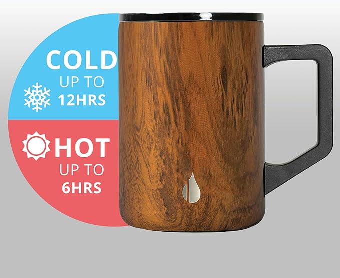 Elemental Insulated Coffee Mug - Triple-Wall Stainless Steel Summit Travel Cup for Hot and Cold Drinks - Thermal Coffee Mug with Lid and Handle for Camping, Office & Travel 16oz - Teakwood - Image 7