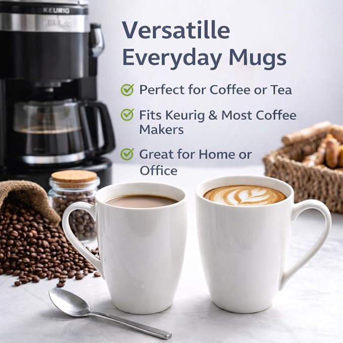 GBhome 12 OZ Off White Coffee Mugs, Ceramic Coffee Cups Set with Large Handle for Man, Woman, Light Weight Coffee Mugs for Latte/Cappuccino/Cocoa/Milk, Dishwasher & Microwave Safe, 36 pcs - Image 4